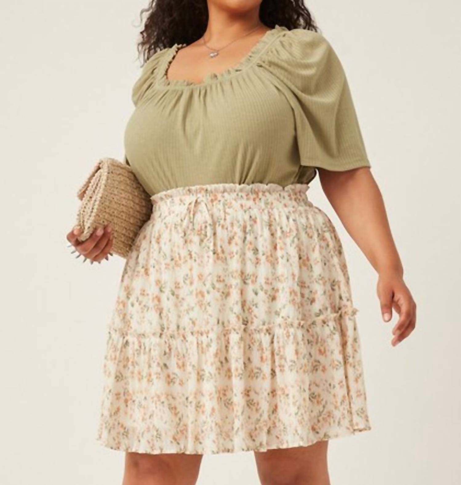 Hayden La - Crinkle Textured Elastic Waist Tiered Skirt - Plus