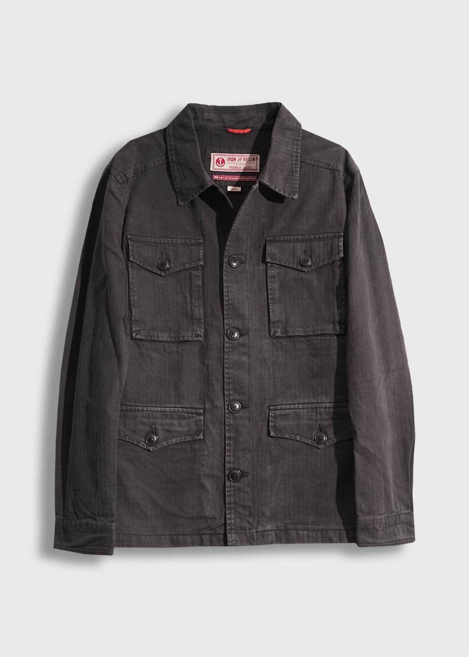 Iron & Resin Men's Herringbone Military Jacket in charcoal - men's jacket