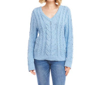 Karen Kane Cable Knit Long Sleeve Sweater in blue - women's sweater