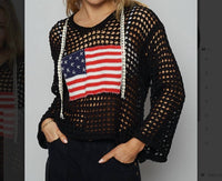 Pol - Usa Open Knit Hoodie Sweater Top