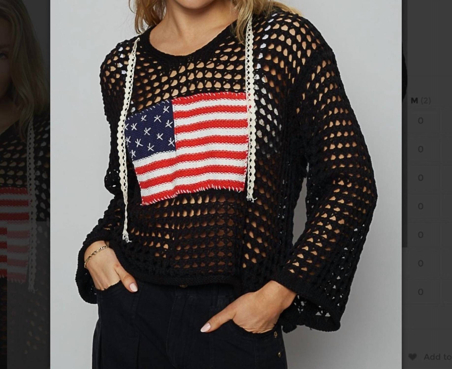 Pol - Usa Open Knit Hoodie Sweater Top