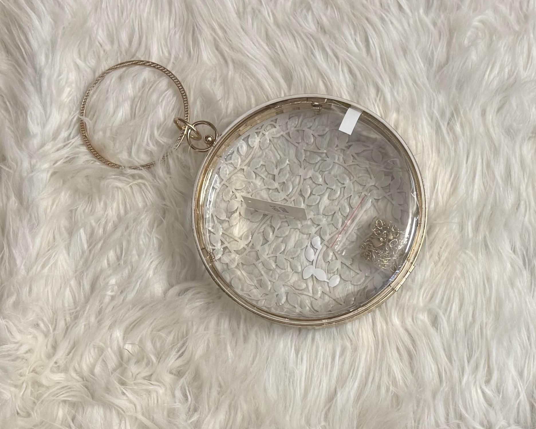 SW TRADING Women's Roung Crossbody Purse in clear witth gold - women's bag - detail view