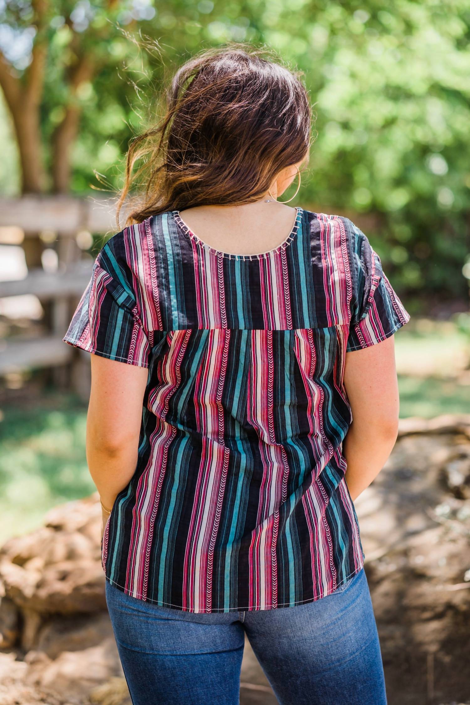 Layerz Clothing - Striped Embroidered Top