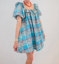 Aureum Plaid Weave Mini Dress in blue - women's dress - view 4