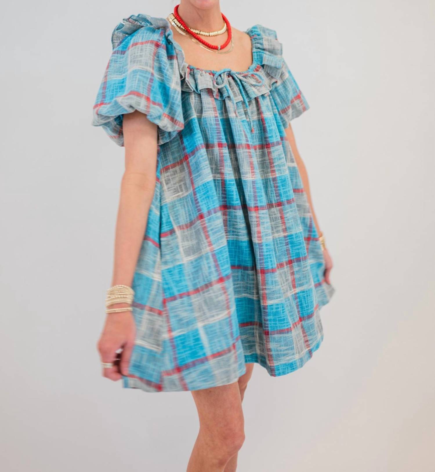 Aureum Plaid Weave Mini Dress in blue - women's dress - view 4