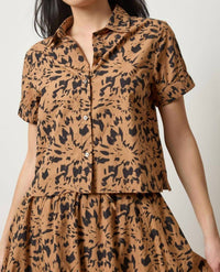 Lilla P Elastic Cuff Button Down Shirt in animal floral - women's shirt
