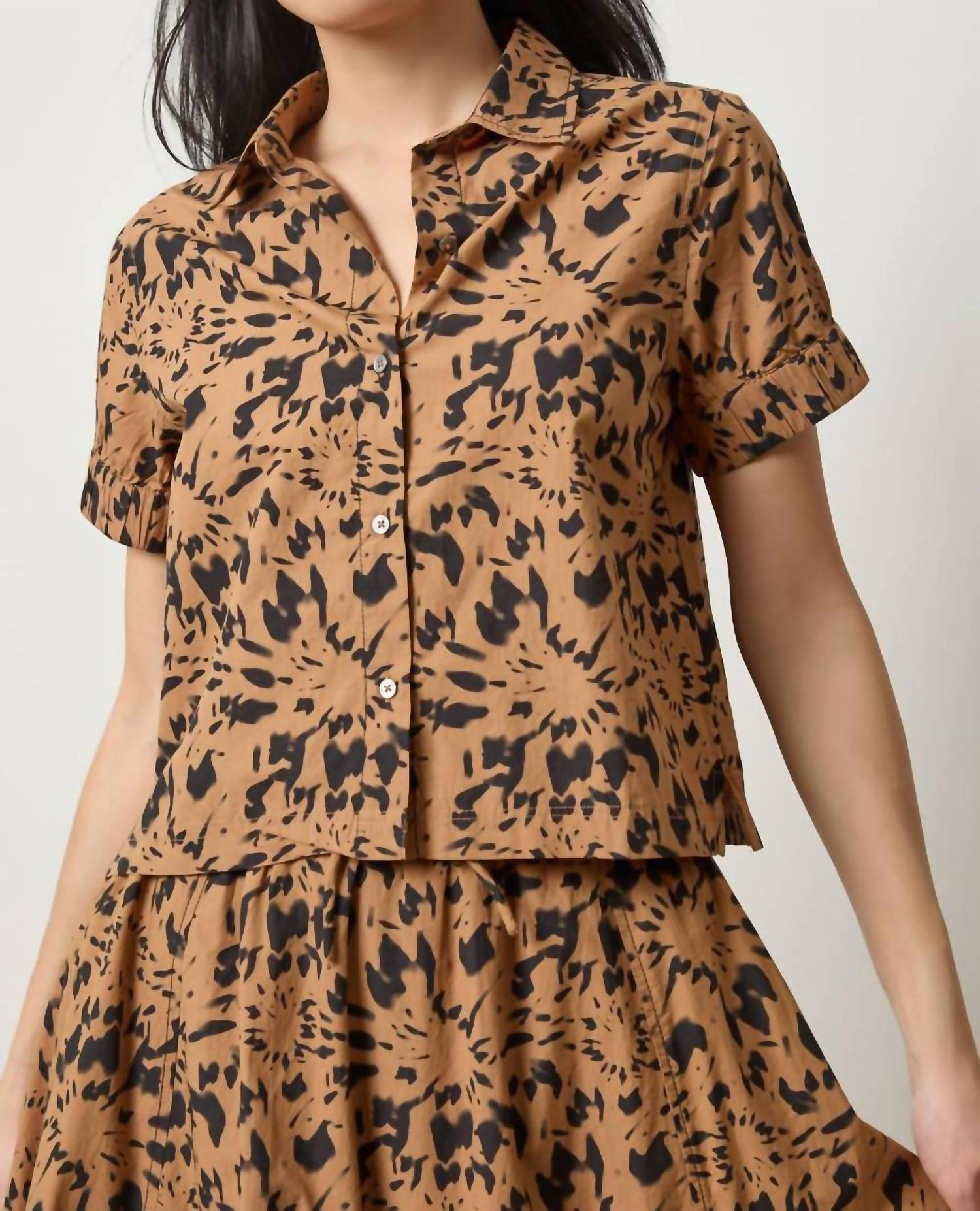 Lilla P Elastic Cuff Button Down Shirt in animal floral - women's shirt