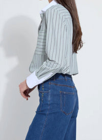 Lysse Executive Stripe Collar Cropped Schiffer Shirt in moonstone stripe - women's shirt - detail view