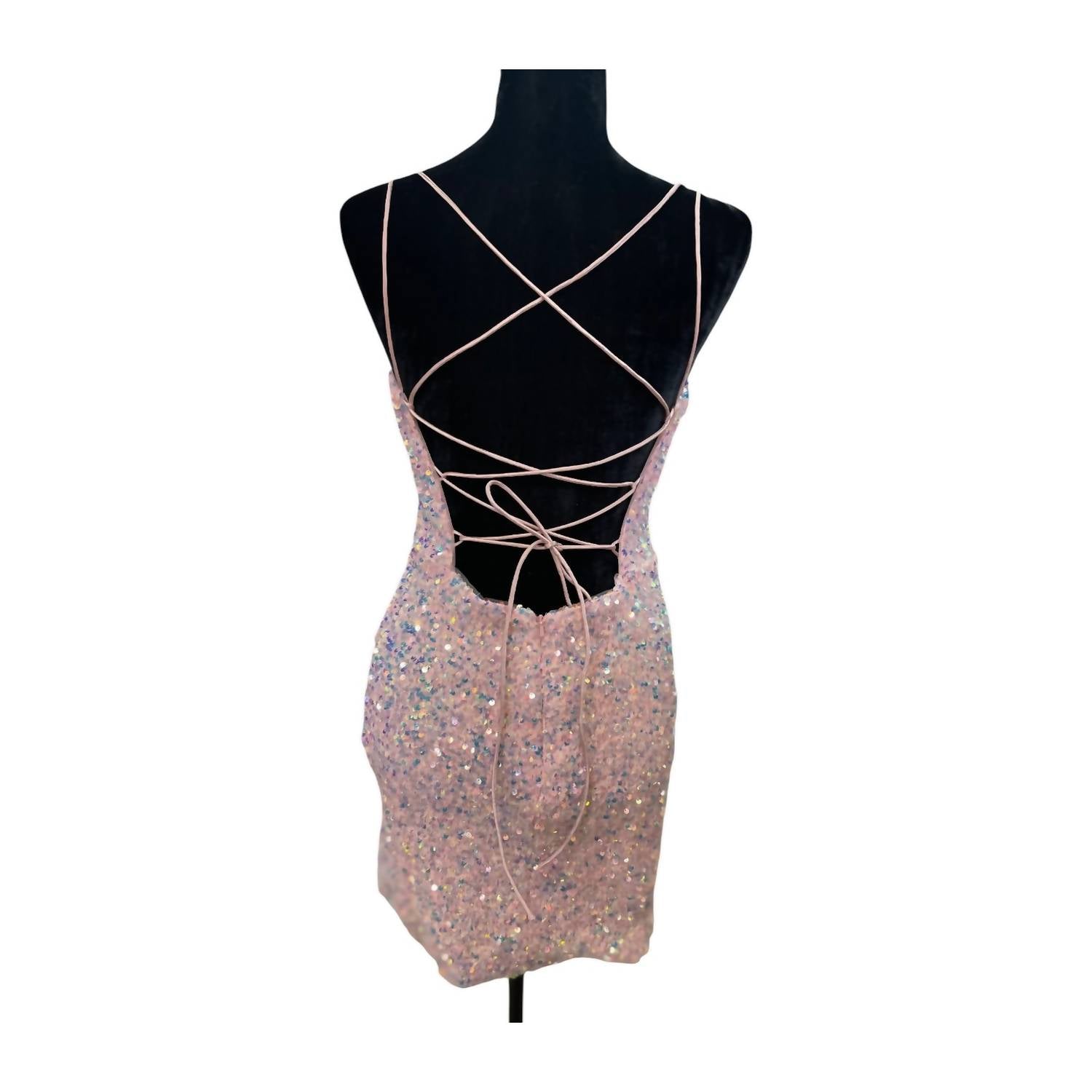 Sherri Hill - Women's V Neck Lace Up Mini Dress