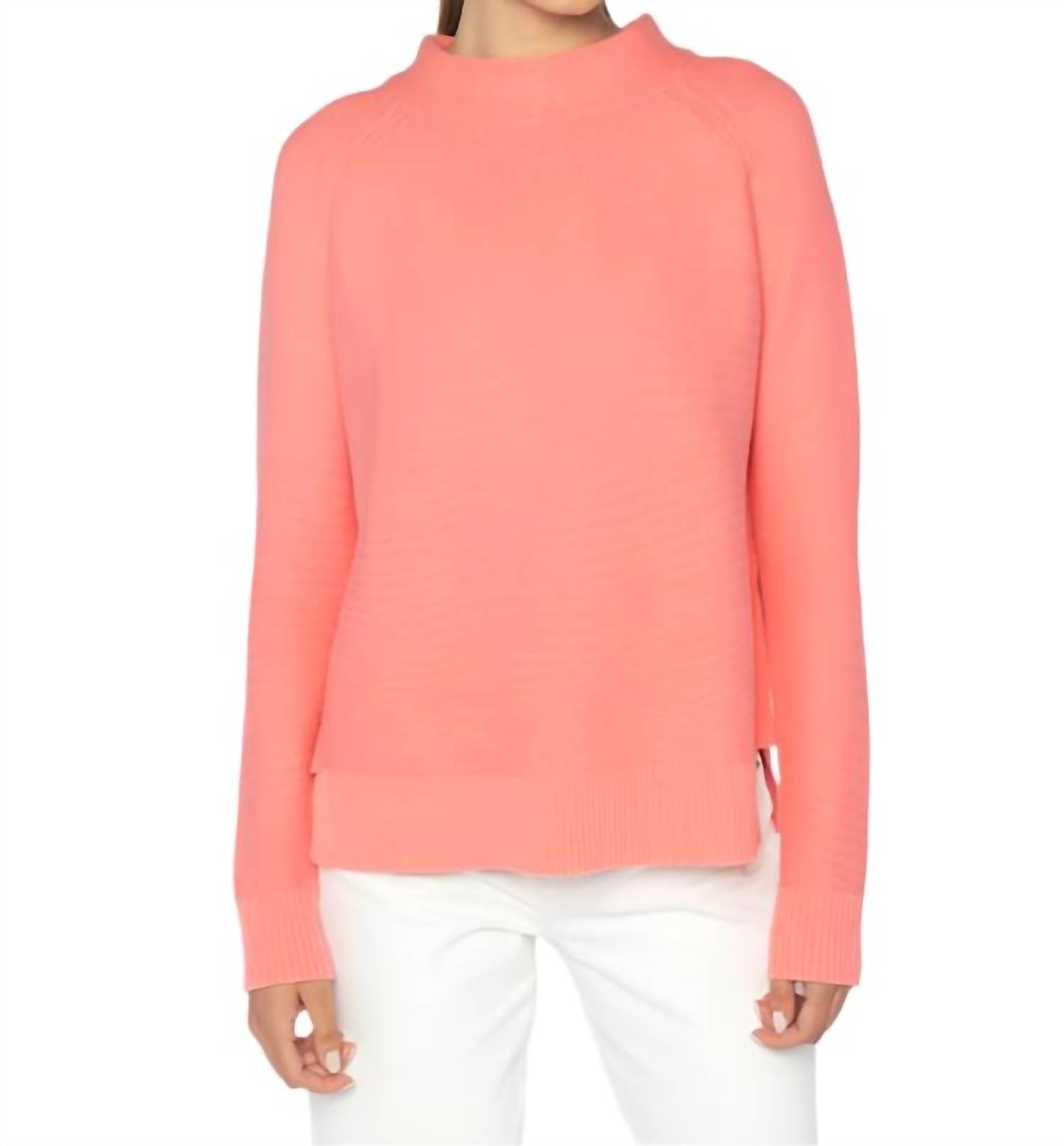 Kinross Garter Funnel Sweater in coral - women's sweater