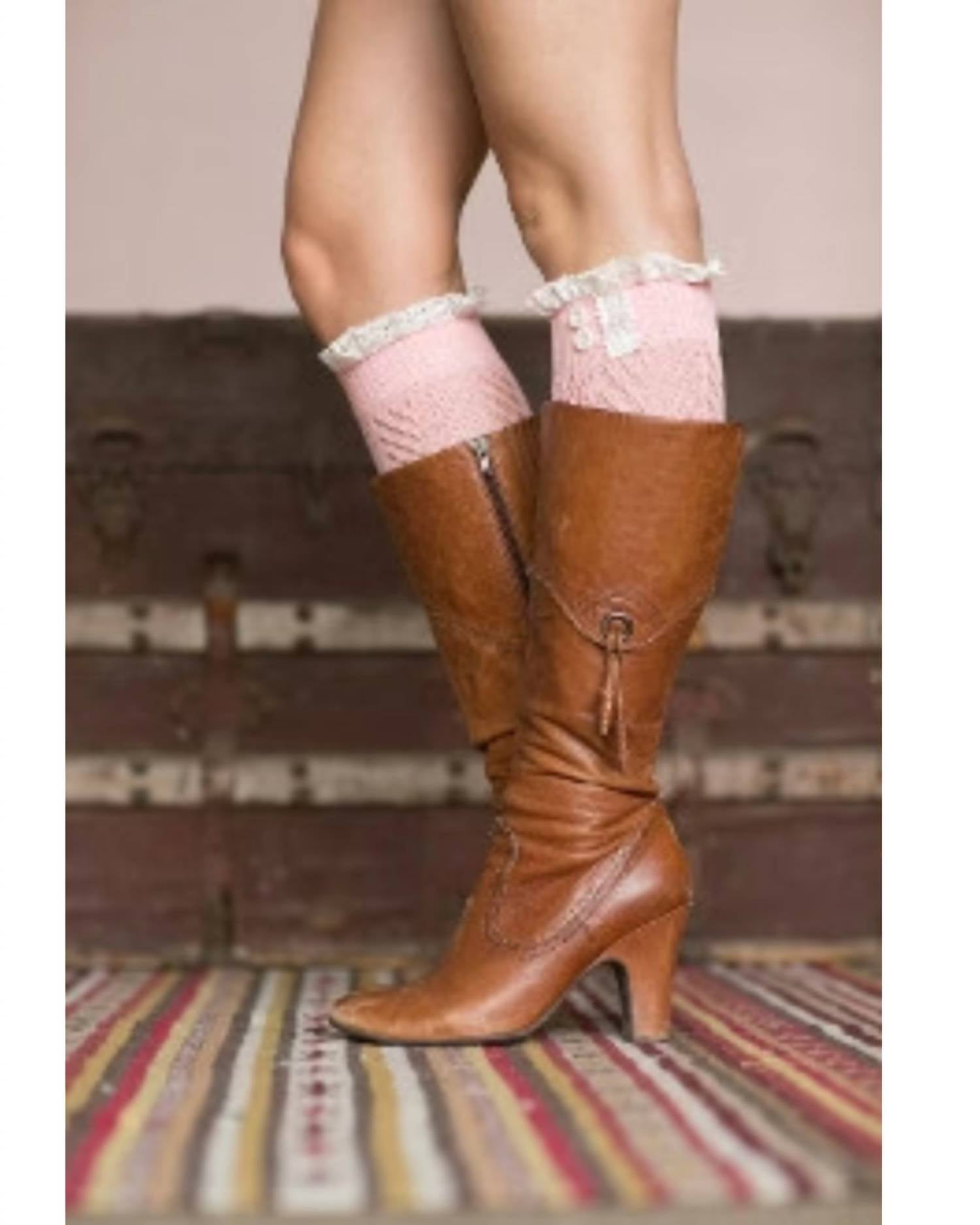 three bird nest Women's Lace Trim Boot Cuffs in pink - women's accessory