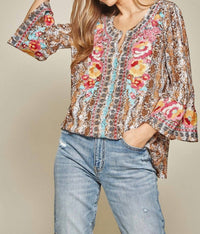 Andree By Unit - Snake Print Embroidered Top