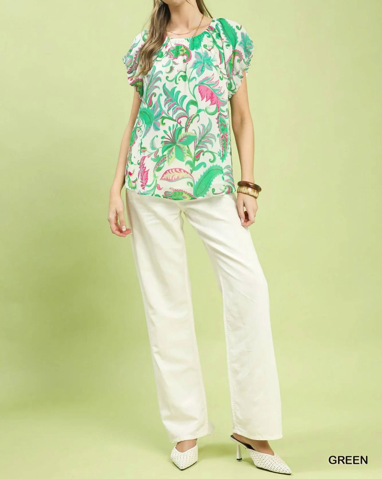 Umgee - Tropical Paisley Puff Sleeve Blouse