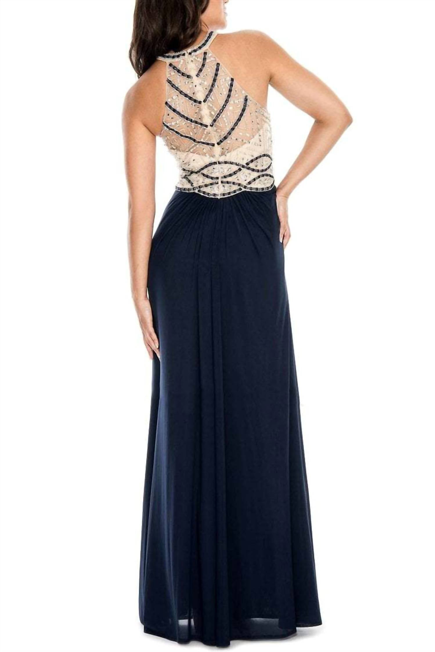 Decode 1.8 - Embellished Bodice Ruched Jersey Mesh Gown