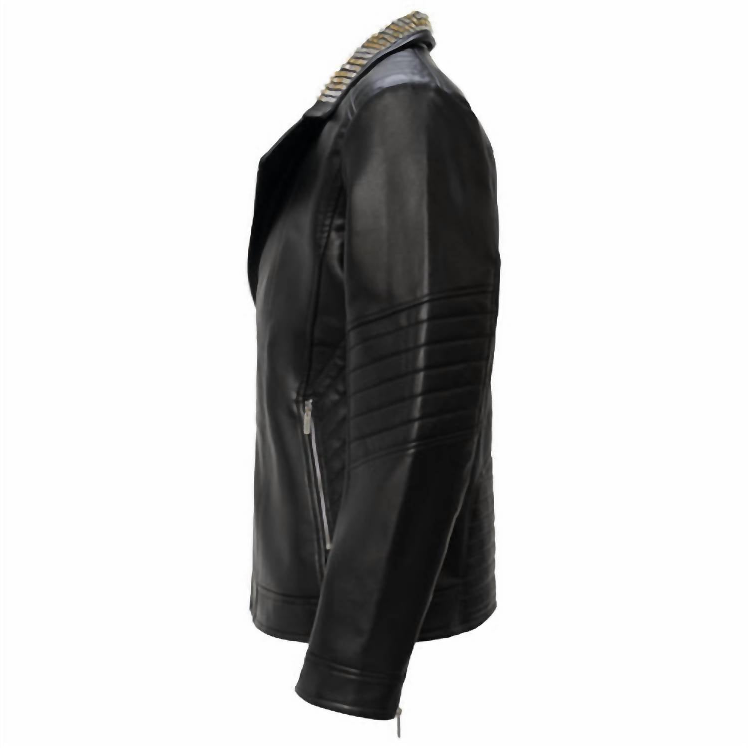 Barocco Men's Studded Collar Trim Moto Jacket in black - men's jacket - alternate view