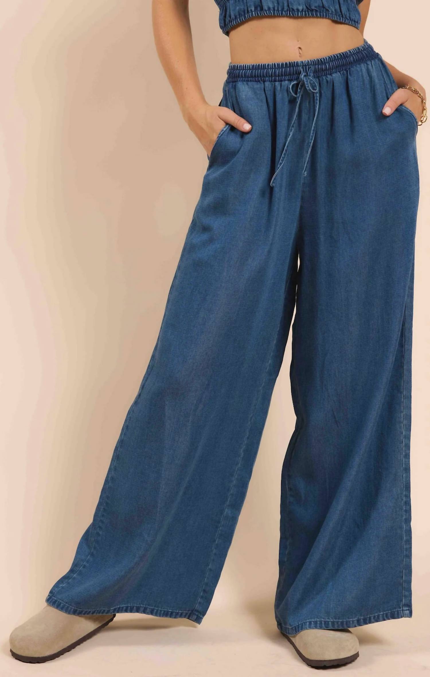 Sadie & Sage - It's Pouring Drawstring Wide Leg Pants