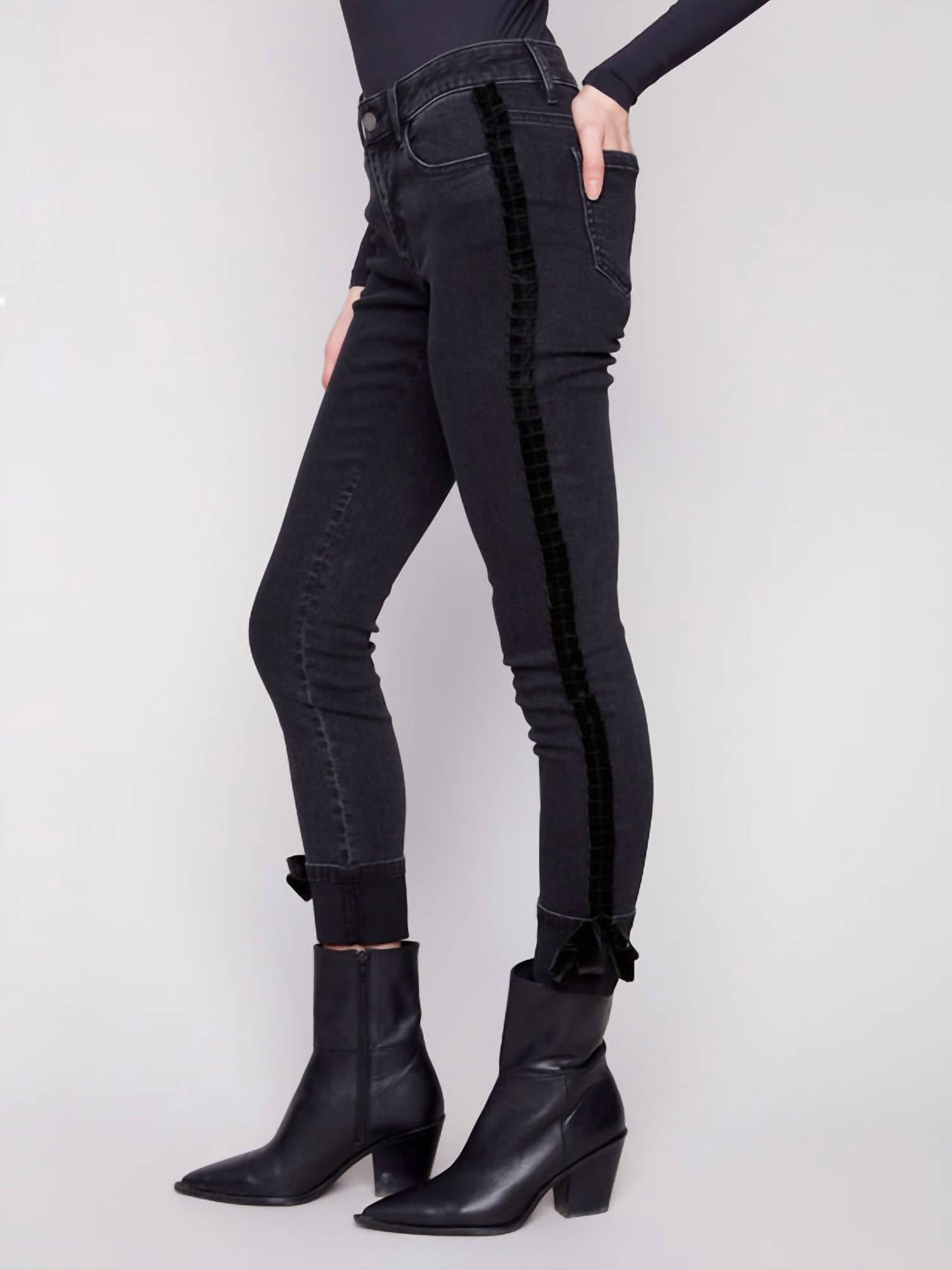CHARLIE B Slim Stretch Denim Pants in charcoal - women's pants - alternate view