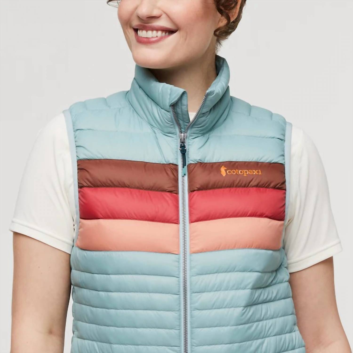 cotopaxi Women's Fuego Down Vest in sea spray stripes - women's jacket - alternate view