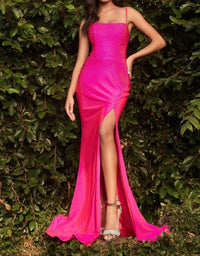 Cinderella Divine - Stretch Satin Prom Gown With Hotstone Detail And Keyhole Back