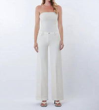 FLYING MONKEY Mid Rise Trouser Pressed Cuffed Wide Leg Jeans in ecru - women's jeans - alternate view