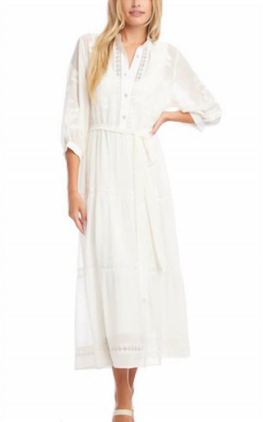Karen Kane - White Tiered Maxi Dress with Tie Front