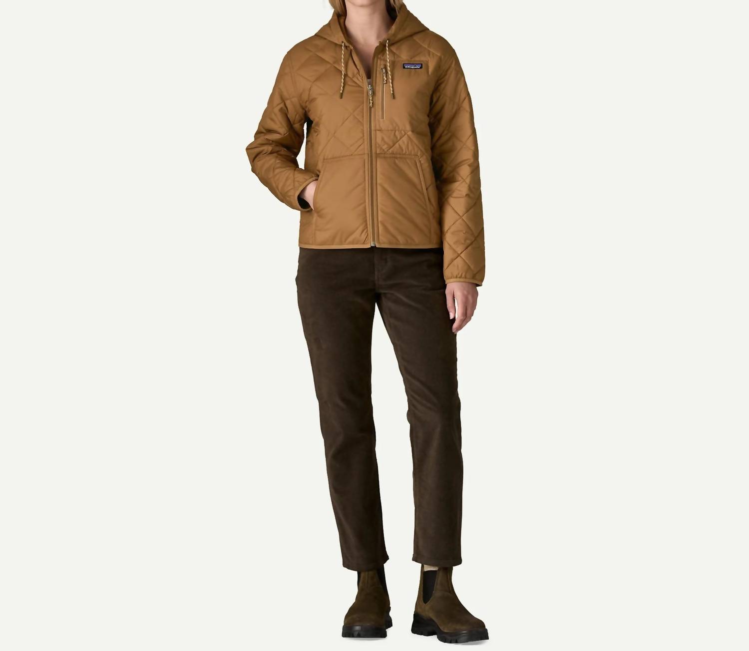Patagonia Diamond Quilted Bomber Hoodie Jacket in deer brown - women's top