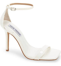 STEVE MADDEN Women's Shaye Ankle Strap Sandal in white patent - women's sandal - detail view