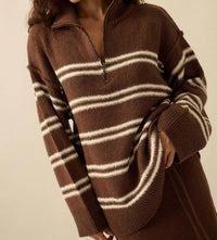 Promesa - Striped Knit Quarter-zip Sweater