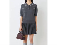 Suncoo - Polka Collared Knit Top