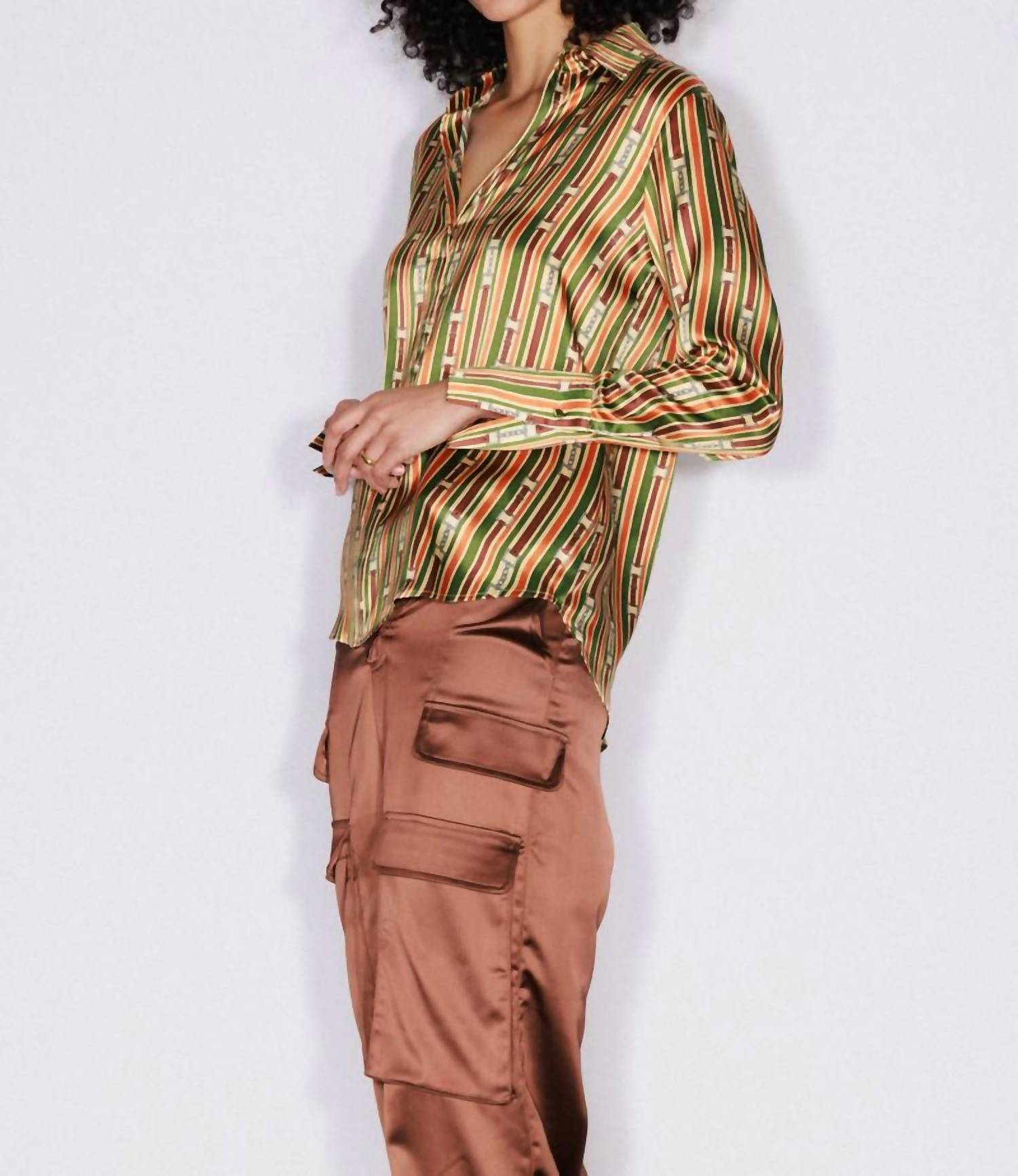 catherine gee Daria French Cuff Silk Blouse in thin belt - women's blouse