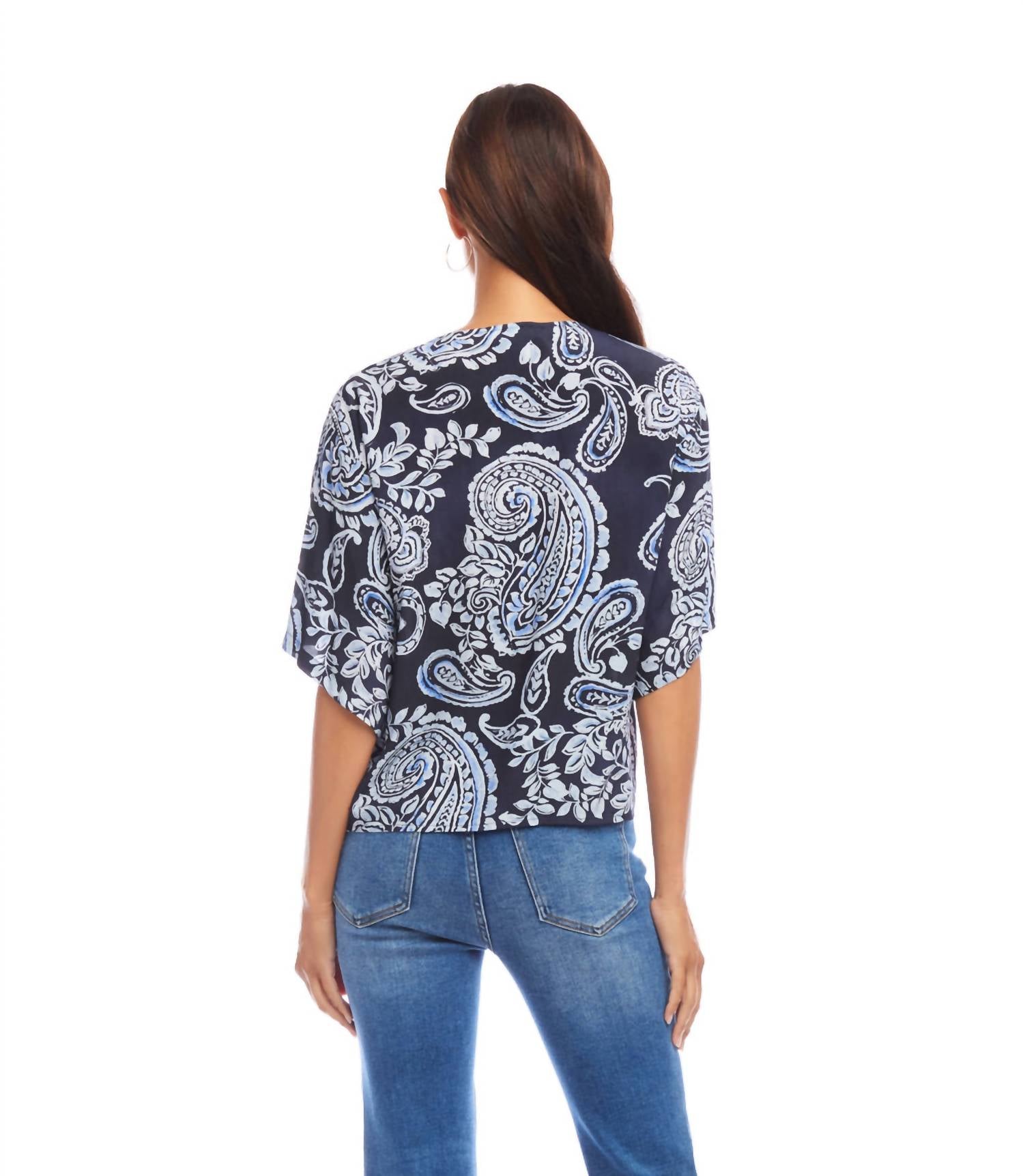 Karen Kane - Flutter Sleeve Tie Front Top