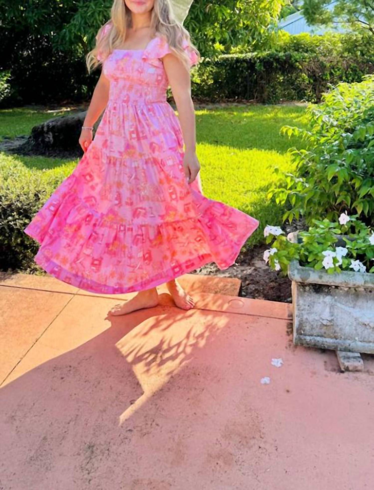 8 Oak Lane - Smocked Flutter Sleeve Maxi Dress