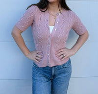 Dylan Cable Knit Cardigan in dusty pink - women's t-shirt