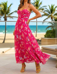 Ina Fashion - Lourdes Floral Bustier Pleated Maxi Dress