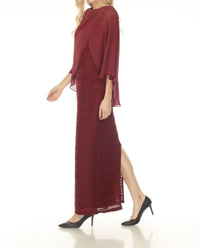 Joseph Ribkoff - Chiffon Overlay Ruched Maxi Evening Dress