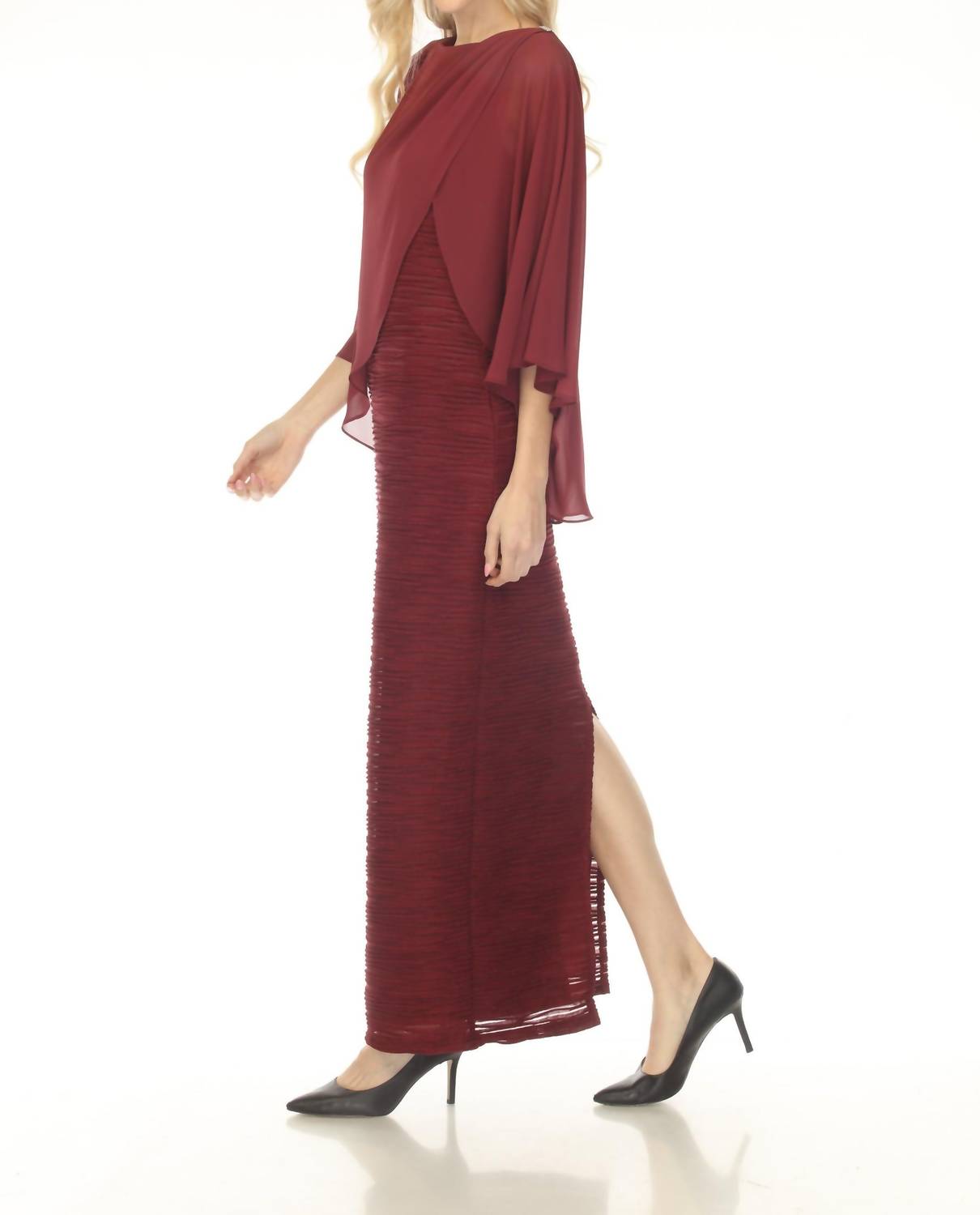 Joseph Ribkoff - Chiffon Overlay Ruched Maxi Evening Dress