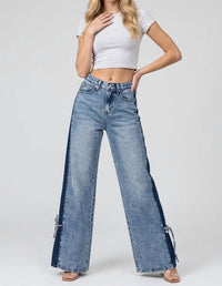 Saige Denim - Wide-leg Jeans With Side Ribbon Ties