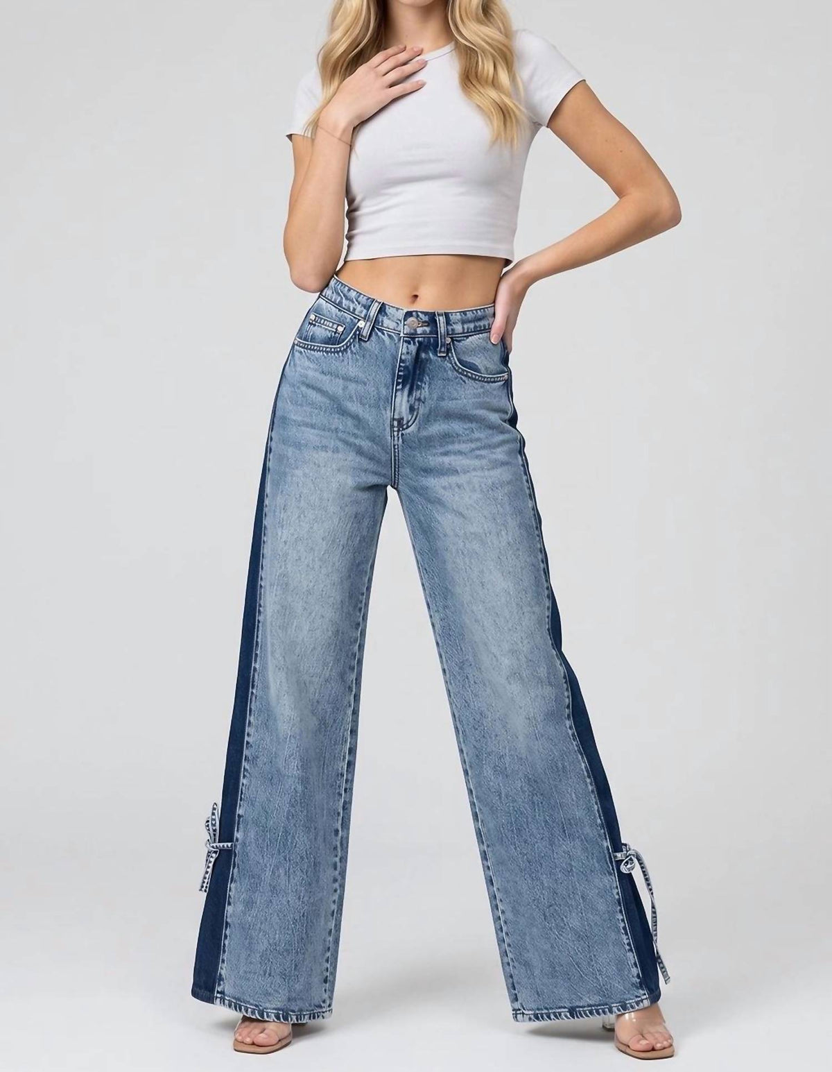 Saige Denim - Wide-leg Jeans With Side Ribbon Ties