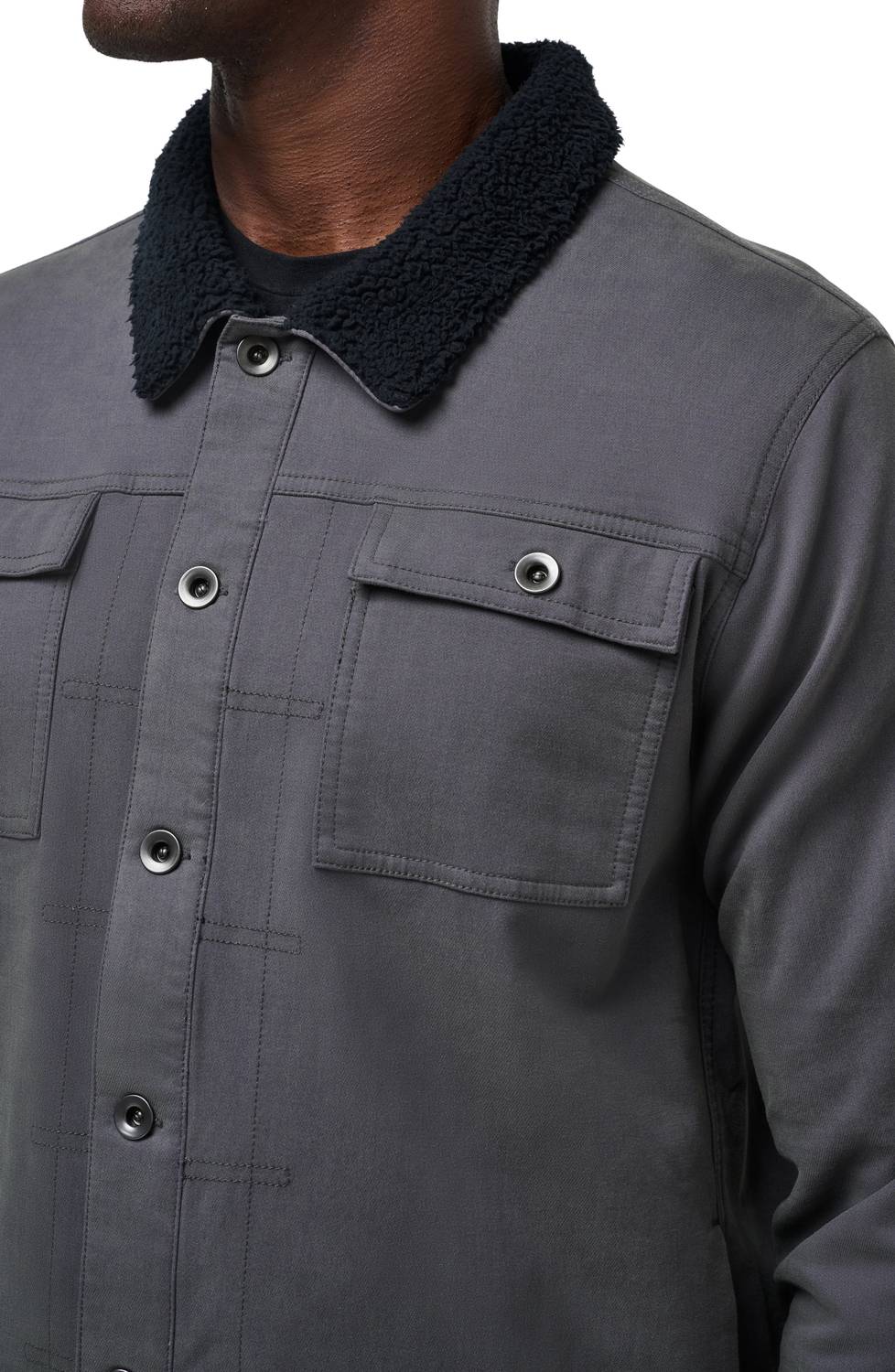 TravisMathew Cloud Denim Sherpa Jacket in grey pinstripe - men's jacket - view 4