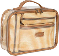Joan & David - Women's Straw Texture 4 Piece Clear Cosmetic Bag Set