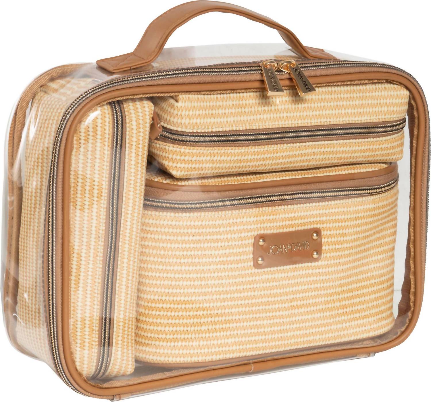 Joan & David - Women's Straw Texture 4 Piece Clear Cosmetic Bag Set