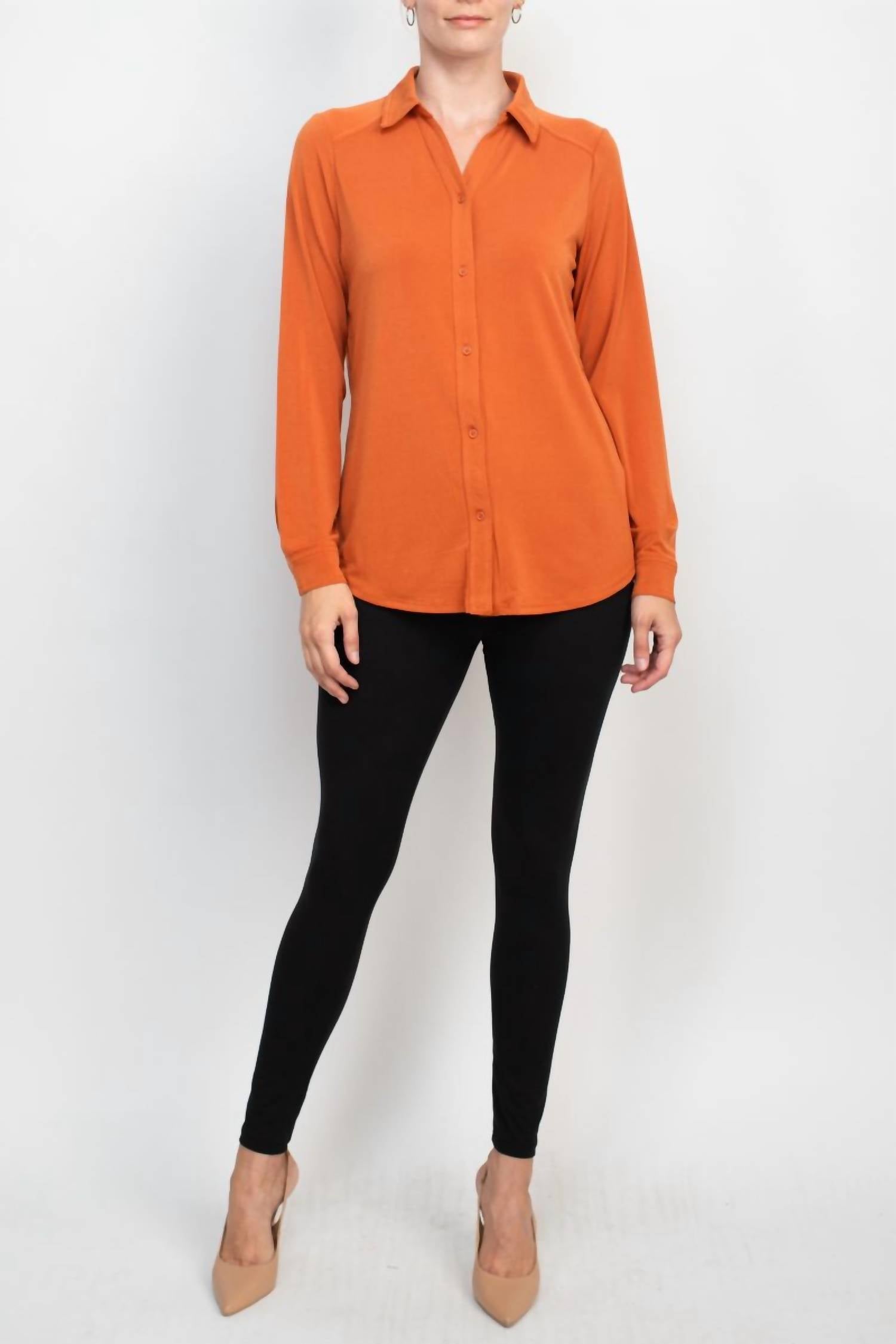 Adrianna Papell - Collared Button Front Moss Crepe Shirt