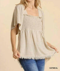 Umgee - Aria Linen Blend Smocked Top