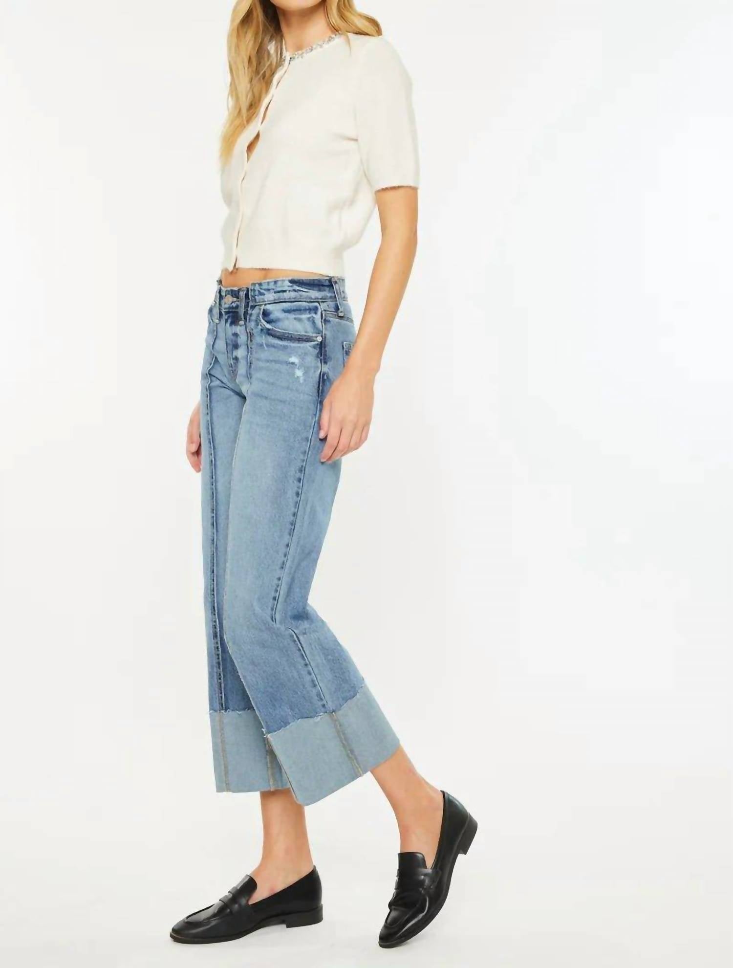 Kancan - Margret Mid Rise Cropped Wide Leg Jean