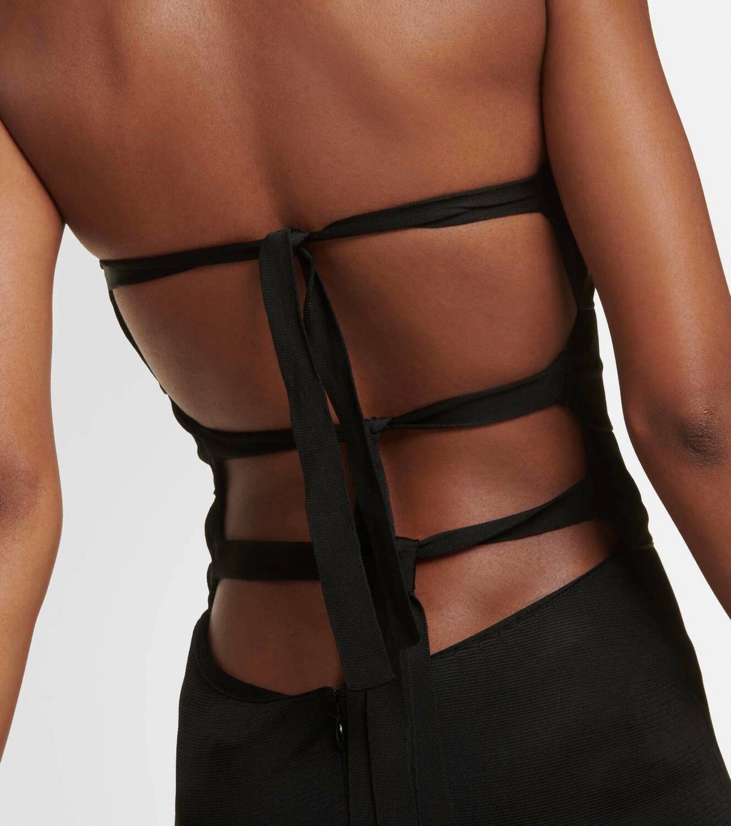 Tom Ford - strapless ling dress with 3 gold circles and tie back