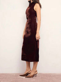 MINKPINK Sonja Velvet Midi Dress in chocolate 1 - women's dress - detail view