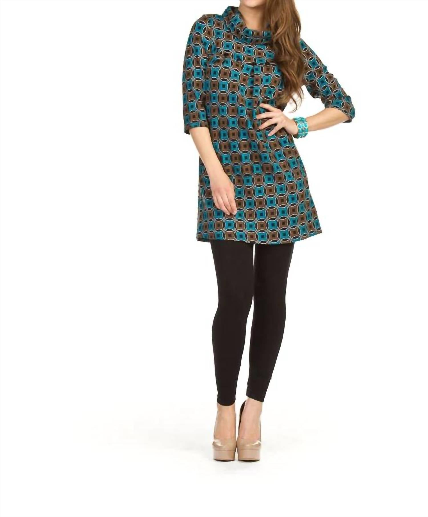 Papillio - Circle Print Cowl Neck Sweater Dress