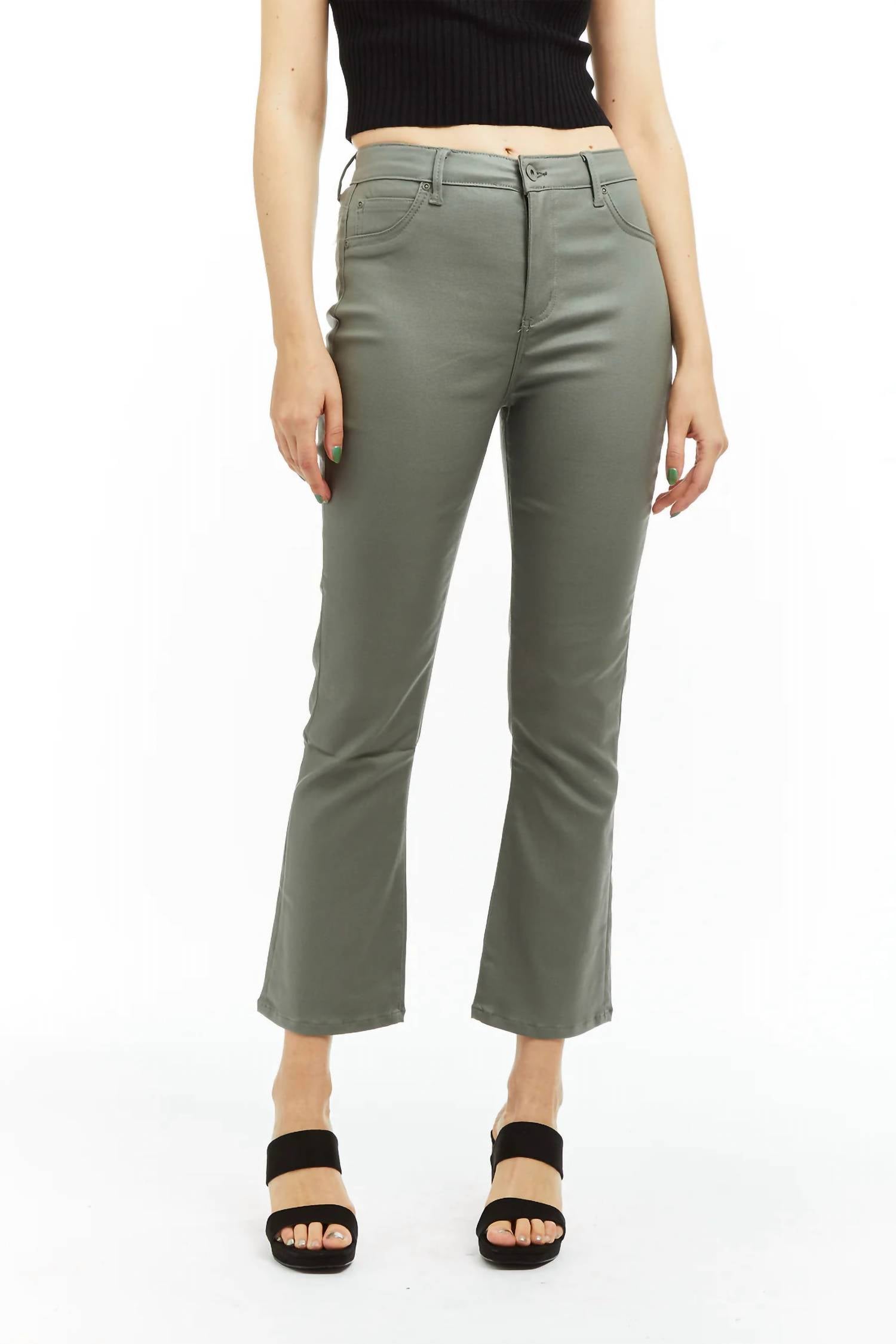 Tractr - Women's High Rise Coated Ankle Crop Flare Denim