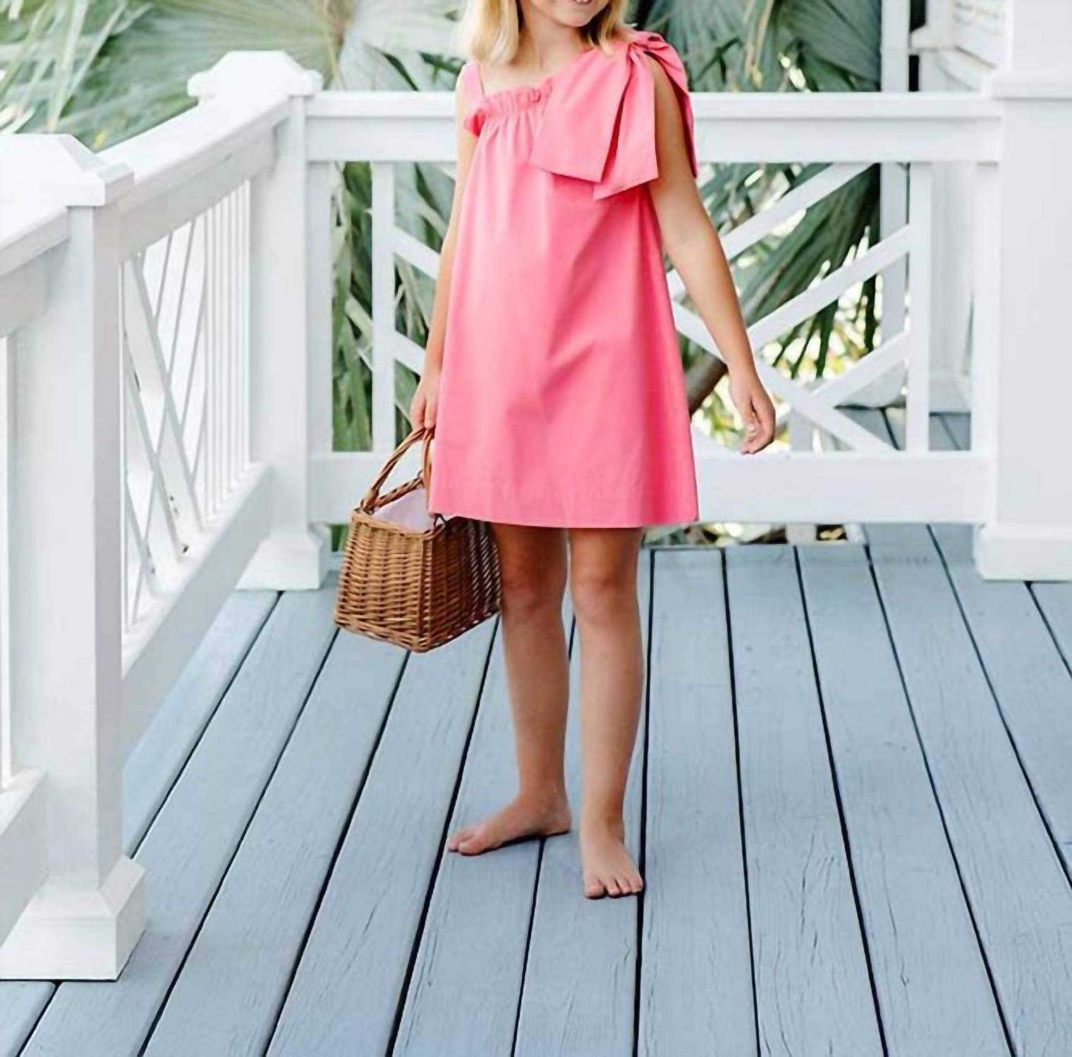 The Beaufort Bonnet Company Maebelle Bow Dress in parrot cay coral - kids' dress