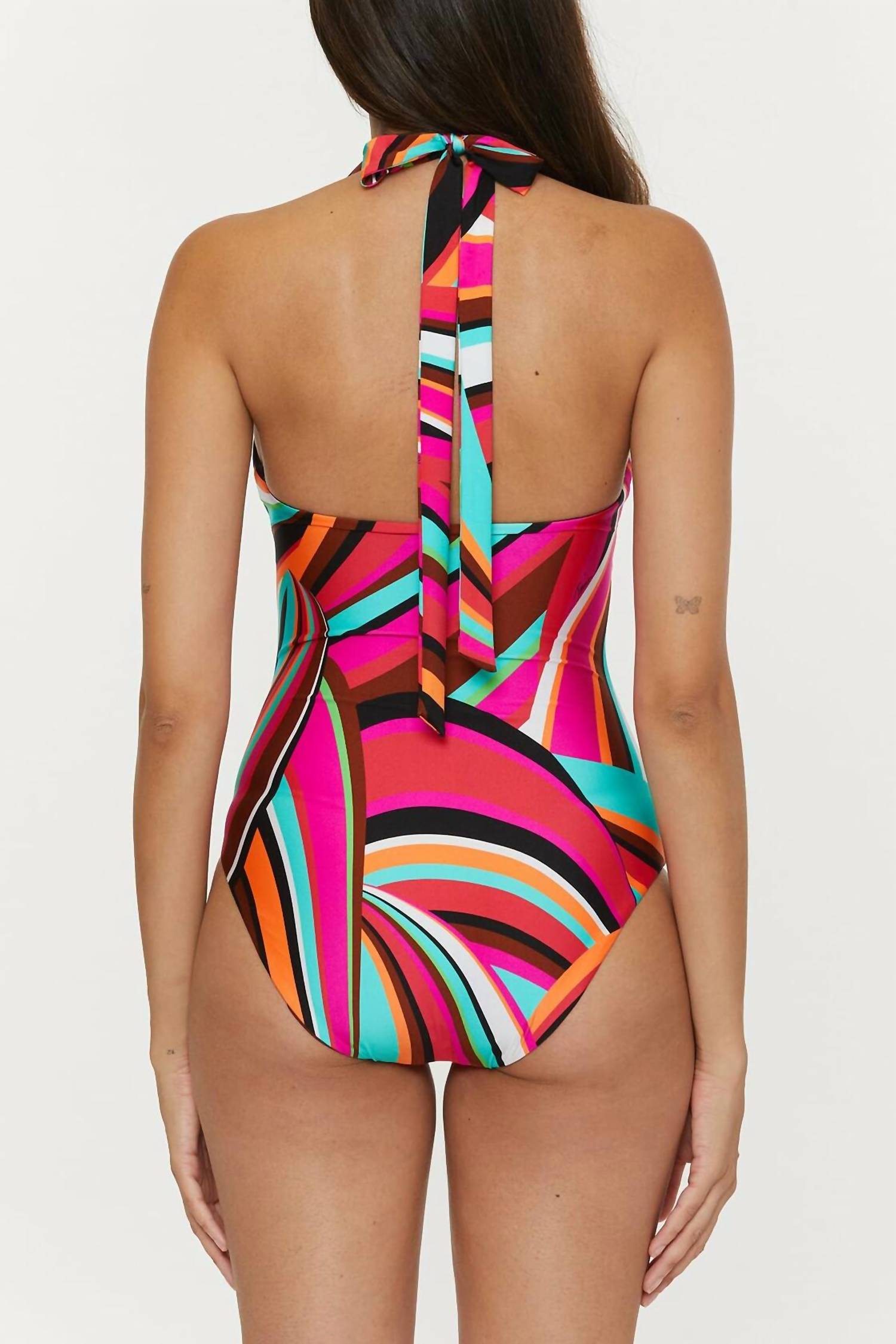 Trina Turk - Standard Swoop One Piece Swimsuit Plunge Halter Neck Bathing Suits
